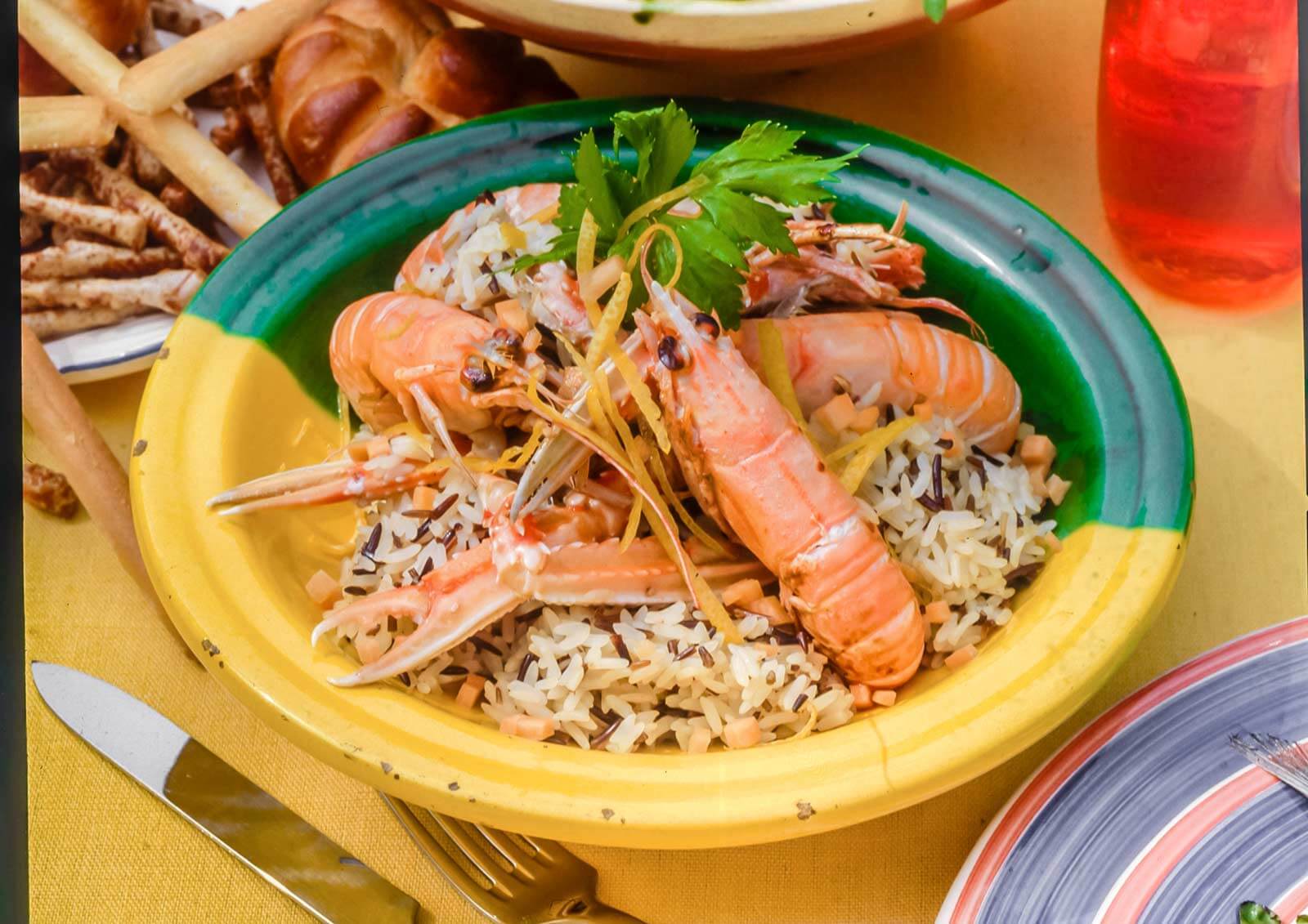 Riz sauvage sauté aux langoustines Bosto, riz sauvage sauté, langoustines
