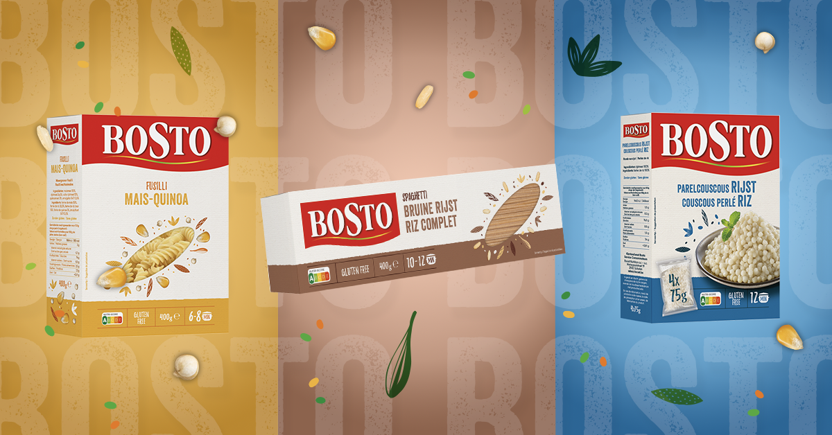 Bosto, pasta zonder tarwe, quinoa, bruine rijst, parelcouscous