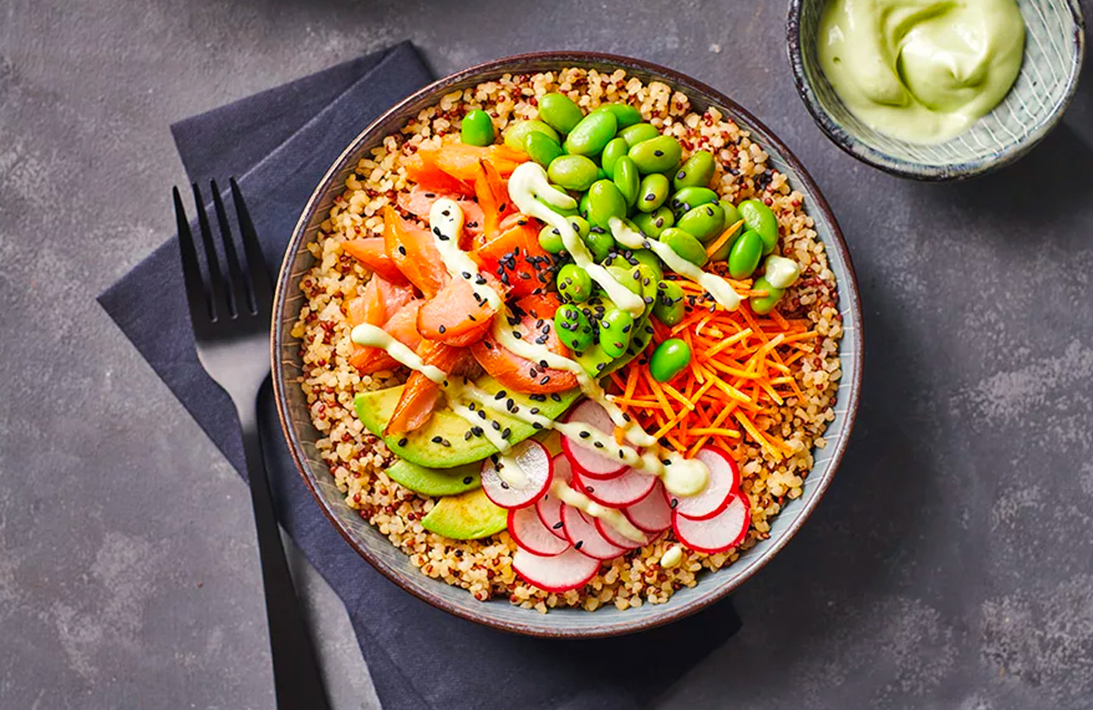 Bosto, pokébowl, gerookte zalm, zalmsnippers