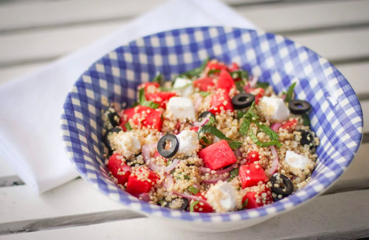 Bosto, quinoasalade, bosto quinoa, watermeloen, feta